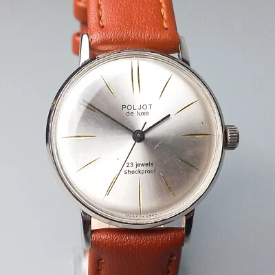 Soviet Men's Watch NOS Poljot De LUXE Vintage Wristwatch Silver Dial  Serviced - Image 1 of 4