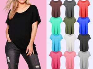 LADIES WOMANS PLAIN OFF SHOULDER BATWING SLEEVE BARDOT BAGGY T-SHIRT TEE TOP - Picture 1 of 22