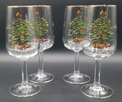 Vajilla vintage Spode x4 copas de vino árbol de Navidad borde dorado Santa 8" Francia Foto 1 de 4