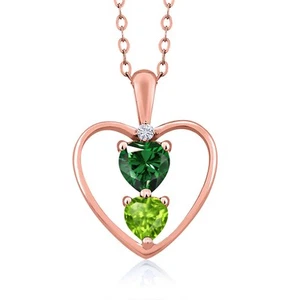 18K Rose Gold Plated Silver Nano Emerald Peridot and White Moissanite Pendant - Picture 1 of 3