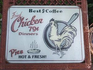Vintage Diner Gebratenes Huhn Abendessen Theke Spar Glas Schneidebrett 15,5"x12" - Bild 1 von 16