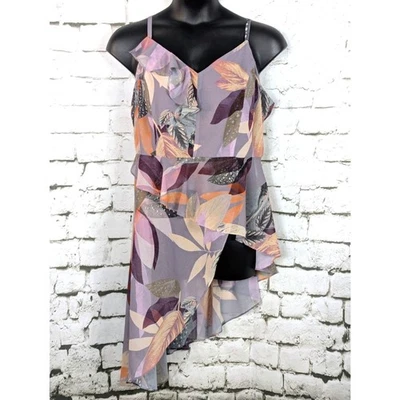 CITY CHIC Paradise Palm Asymmetrical Smocked Ruffle Tank Boho Tropical Size 16 - Image 1 of 4