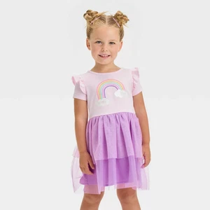 Toddler Girls' Short Sleeve Rainbow Tulle Dress - Cat & Jack Light - Picture 1 of 4