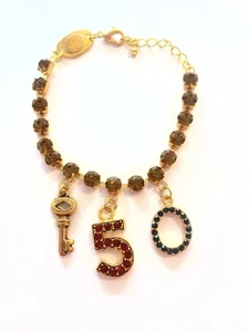 Bettelarmband/braune Strass-Steine/3 Charm-Anhänger mit Strass/gold/neu/16-20 cm - Bild 1 von 3