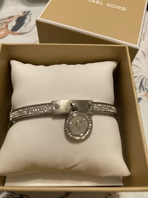 New in The Box Michael Kors MKJ5977040 Bangle Crystal Silver Bracelet W/ Charm - Image 1 of 4