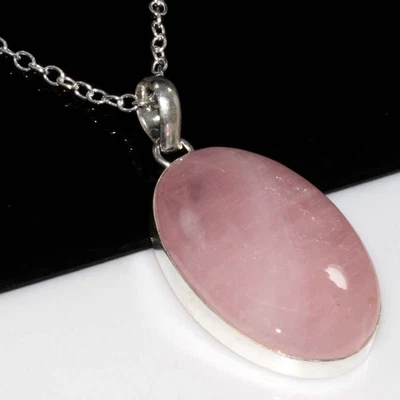 Collar enchapado en plata 925 de cuarzo rosa 17" joyería de oficina GW Foto 1 de 3