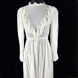 Halloween Costume Prairie Wedding Dress S/M White Dotted Swiss Maxi Long Sleeves - Picture 1 of 10