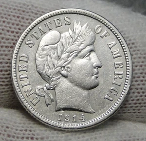 Moneda de diez centavos de barbero 1914d - Imagen 1 de 6