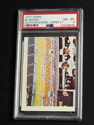 1977 Topps Baseball Cloth Stickers NL Upper-Left Puzzle Piece PSA 8 NM-MT - Image 1 of 2