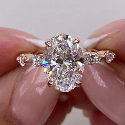 2.00 Ct Oval Cut Real Moissanite Women's Engagement Ring 14k Yellow Gold Plated - Image 1 of 4