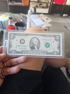 1995 - $2 Bill - F Atlanta Miss Cut Error -Curculated - In Plastic Holder  - Image 1 of 4