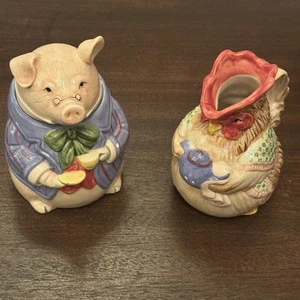 VTG Fitz and Floyd "Bacon and Eggs" Pig Hen Creamer & Sugar 1987 Cottage Core - Picture 1 of 17