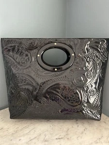 Kate Spade Black Patent Calabasas Kei Tote Large Clutch Purse Floral Stitch Bag - Picture 1 of 17