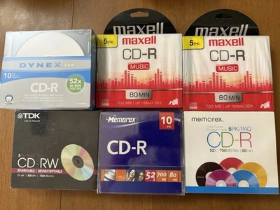 x6 NEW CD-R Lot Packs 40 Total Blanks Memorex Maxell Dynex TDK 80 Minutes Cases - Image 1 of 4