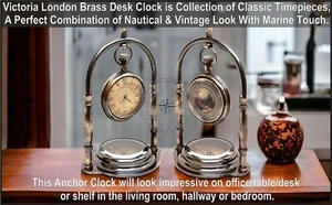 Maritime Compass Base Nautical Table Clock Ship's Clock Brass Hanging Desk Clock - Picture 1 of 6