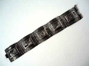 Sterling Silver 5 Panel 7" Bracelet w Openwork Egyptian Scenes, Hallmarked, 54g - Picture 1 of 12
