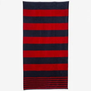 Nautica Shoreline Jacquard Beach Towel Cotton Red and Blue - Picture 1 of 2