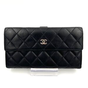 Chanel Matelasse Coco Mark W Hook Long Wallet Black Authentic with Serial