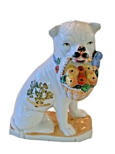 Antique White Staffordshire Type of Dog Fruit Basket In Mouth Foreign Mark #8266 - Picture 1 of 12