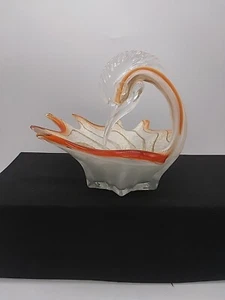 Murano Style Red/Orange/Clear/Sparkly Swirl Swan Art Glass Bowl Dish UNBRANDED - Picture 1 of 24