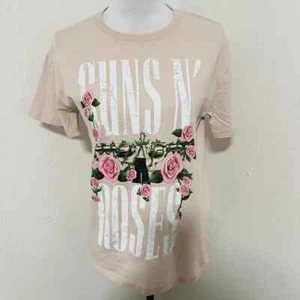 Women's Guns N' Roses Floral Short Sleeve Graphic T-Shirt - Blush Pink Size L - Picture 1 of 7