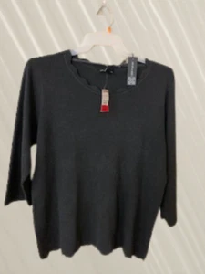 Cable & Guage Dark Heather Gray Sweater Size 2X 3/4 Length Sleeves Tulip Hem - Picture 1 of 8