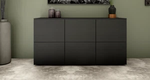 Sideboard 139cm Kommode Schrank Schwarz Betonoptik 6 Türen Modern ROVA - Bild 1 von 9