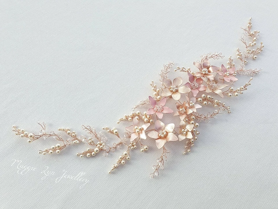 Rose Gold hair vine, flower crown headpiece, hair accessory, Blush pink & ivory - Image 1 of 4