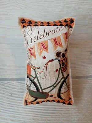 Nuevo "Celebrate Fall" Bicicleta Girasol Mini Almohada de Tela 4x7" Bandeja de Relleno Nivel  Foto 1 de 4