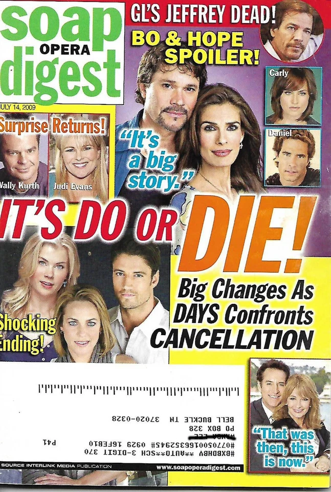 Soap Opera Digest, It's Do Or Die! July 14, 2009, Days Confronts Cancellation - Image 1 of 1