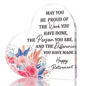 Retirement Gifts for Women, Acrylic Heart-shaped Retirement Plaque Keepsake and - Picture 1 of 5