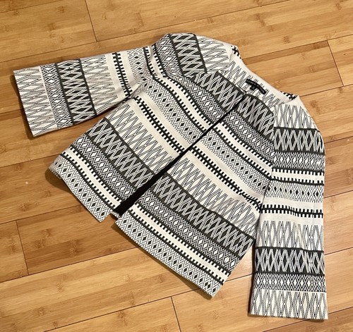 OFF WHITE Giacca Preston & York taglia 12 grigio crop bianco sporco geometrica foderata manica 3 4