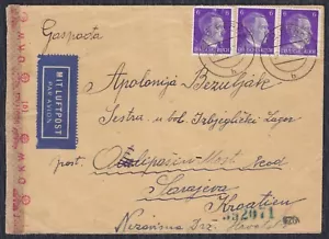 Germany 1943 Censored airmail letter Bad Berka - Sarajevo refugee camp (NDH) - Picture 1 of 2