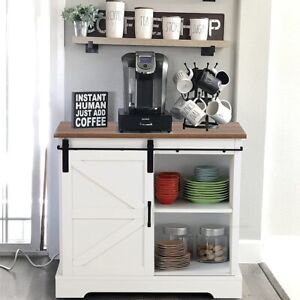 Coffee Bar Cabinet Buffet & Sideboard Kitchen Storage Cabinet w/ Sliding Door Us