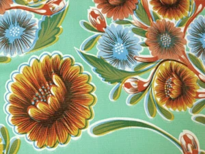 AQUA GREEN BLOOM FLORAL VINYL OILCLOTH TABLECLOTH KITCHEN PATIO 6 SIZE 48x48-108 - Picture 1 of 5