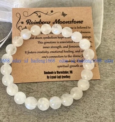Natürlich Regenbogen Mondstein Armband Dehnbar Handgefertigt Edelstein 8mm 19cm - Bild 1 von 4