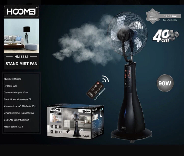 Ventilatore piantana nebulizzatore multifunzione 90W Hoomei HM-8682 telecomando - Immagine 1 di 1