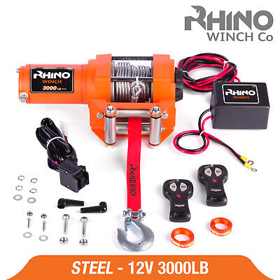 Rhino Electric Winch 12v 3000lbs Steel Cable Heavy Duty Fairlead Remote Control • 99.99£