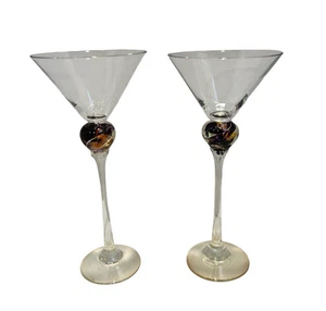 Minh Martin Signed Dichroic Planet Martini Purple Tall Martini Glasses Pair Of 2 - Picture 1 of 9