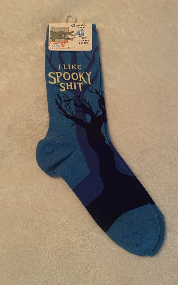 Calcetines I Like Spooky Sh*t para mujer azules Q talla 5-10, algodón peinado suave, nuevos. Foto 1 de 4