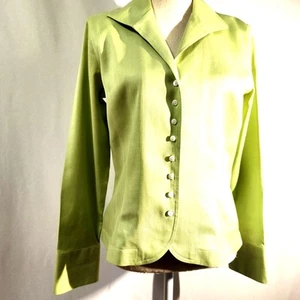 Talbots Wrinkle Resistant Stretch Green Top Wide Cuff Size 8 Herringbone Classic - Picture 1 of 14