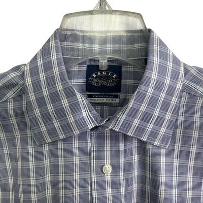 Camisa de vestir Eagle Shirtmakers para hombre 15,5 34/35 azul a cuadros manga larga sin planchar Foto 1 de 4