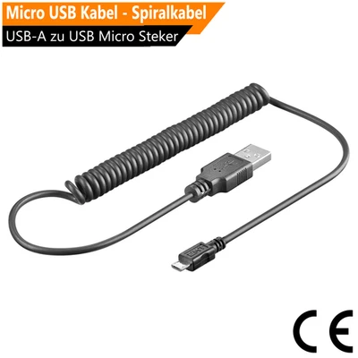 USB Ladekabel USB-C micro Metallstecker USB Kabel Handy Smartphone Spiralkabel - Bild 1 von 4
