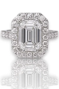14K WEISSGOLD RING 1,5 CTW SMARAGD TORTENSCHLIFF NATÜRLICHER DIAMANT - Bild 1 von 3