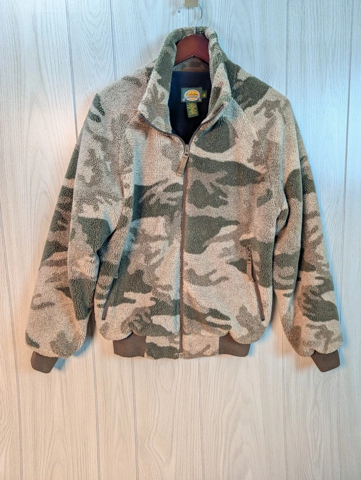 Cabelas Windshear Fleece Bomber Jacket Mens Medium Camo Deep Pile Sherpa Hunting - Image 1 of 4