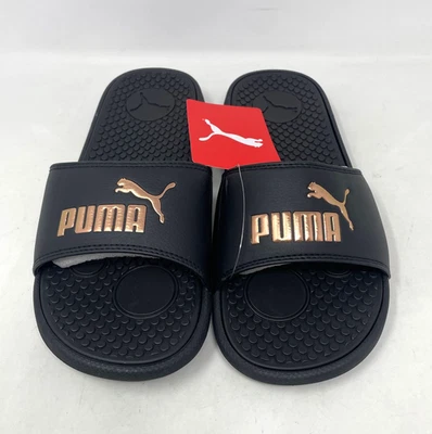 PUMA Women's Cool Cat Slide Sandals Black Rose Gold Comfort Slippers Size 9 - Image 1 of 4