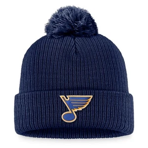 Men's Fanatics Navy St. Louis Blues Core Primary Logo Cuffed Knit Hat with Pom - Picture 1 of 2