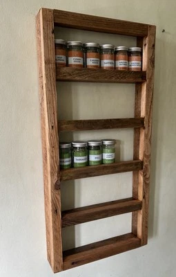 Extra large rustic Herb spice rack wall mounted 5 Tier Solid Wood Recycled Wood - Image 1 of 4