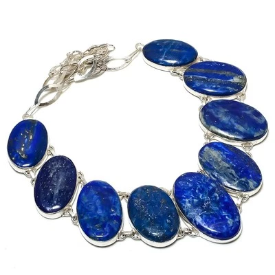 Ожерелье с овальными драгоценными камнями лазуритом регулируемая цепочка антикварные ювелирные изделия 18 дюймов DN 6718 - Изображение 1 из 4