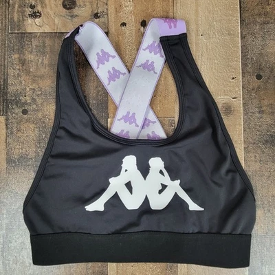 Kappa Sports Bra Top Black Purple Criss Cross Back Straps Front Logo Gym Small - Image 1 of 4
